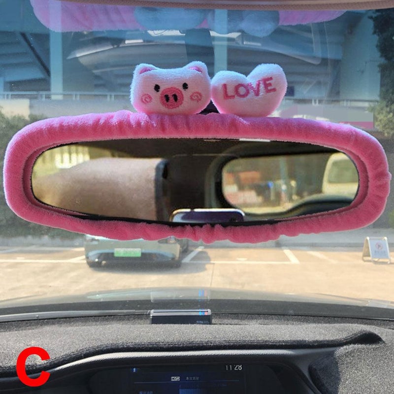 New Car Rearview Mirror Covers - Cute Cartoon Short Plush Car Interior Accessories